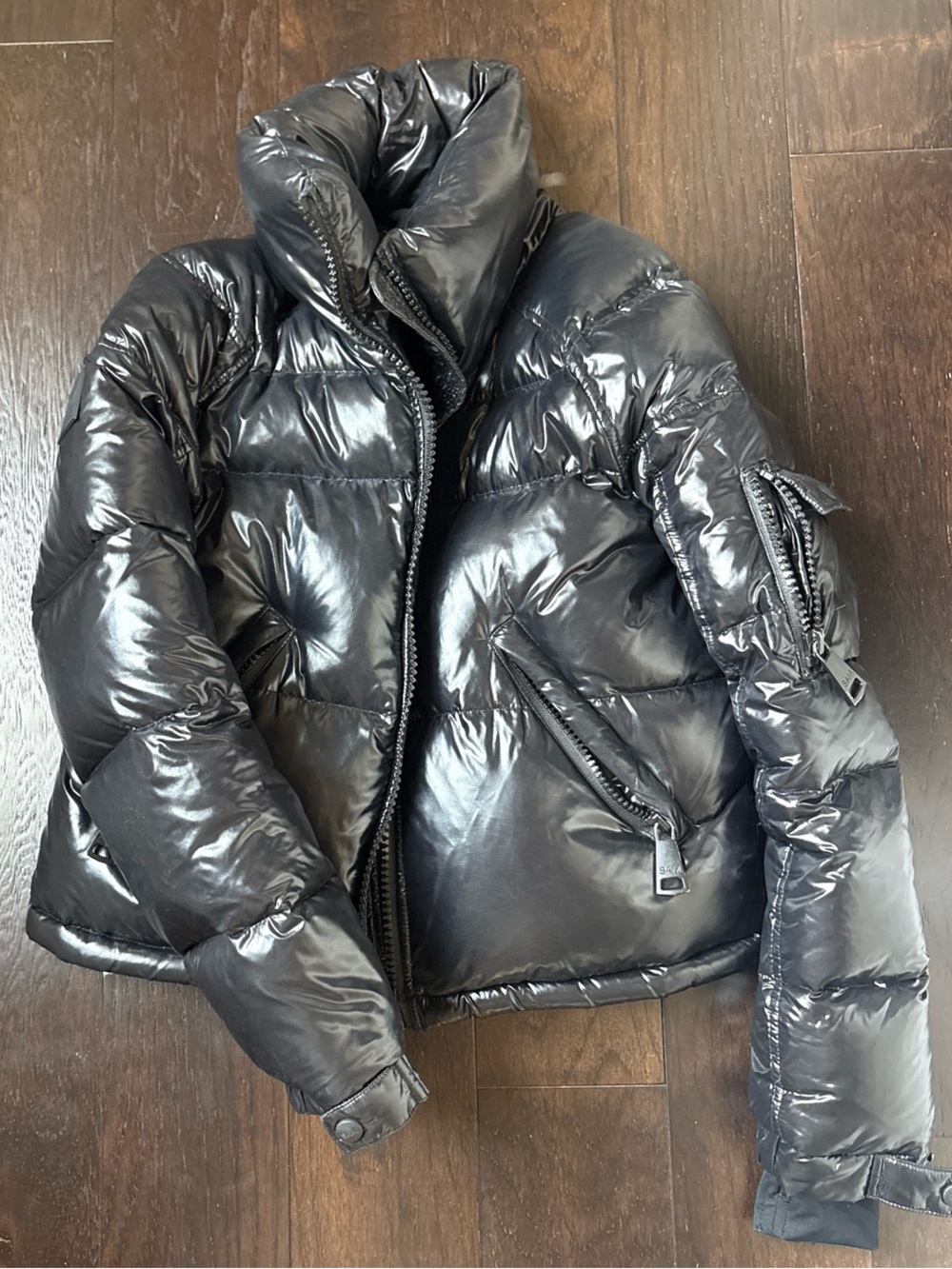 SAM. Glossy Black Puffer Jacket with High Collar